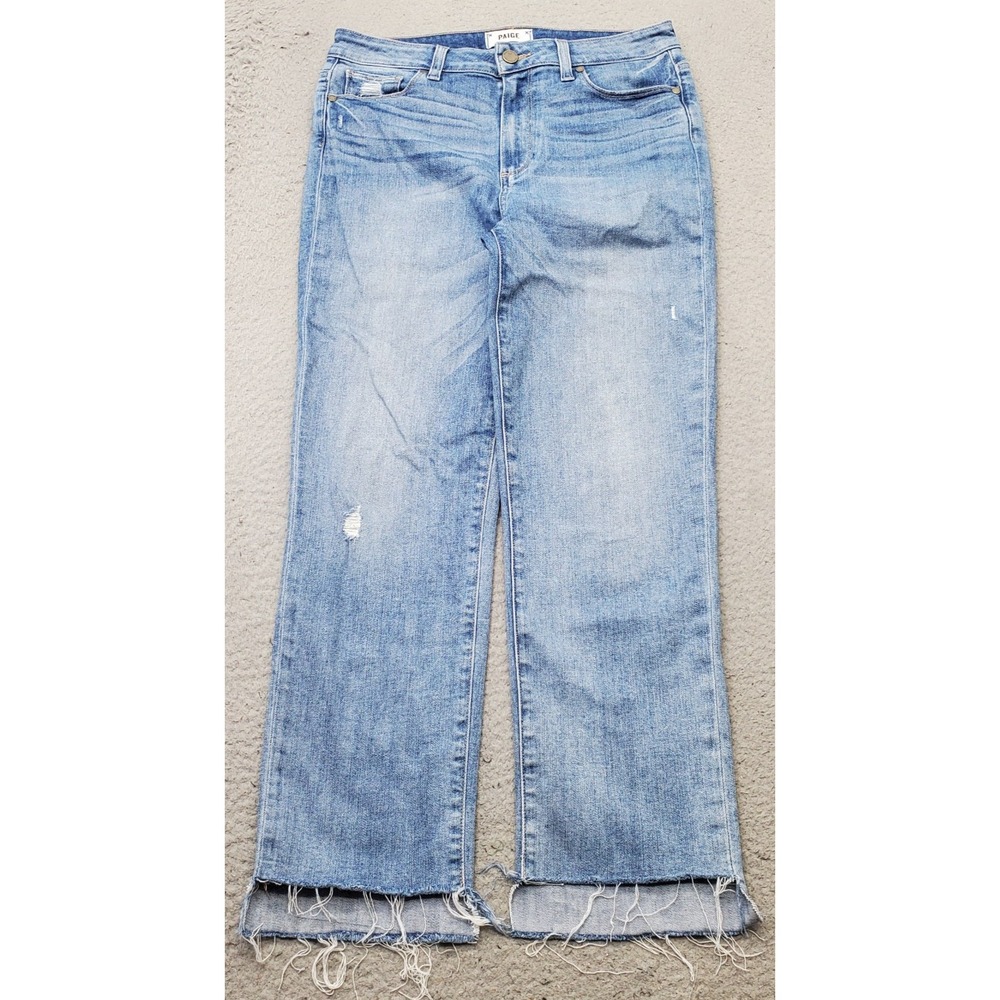 Paige Hoxton Straight Ankle Jeans Womens 29 Blue Denim Distressed Frayed Hem